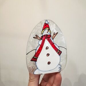 VTG Snowman Stained Glass Tea Light Holder 4"‎ Red White